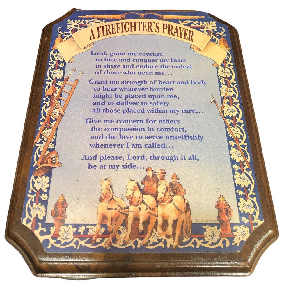 Vintage A Firefighter's Prayer Wood Wall Plaque Lord Grant Me Courage Christian